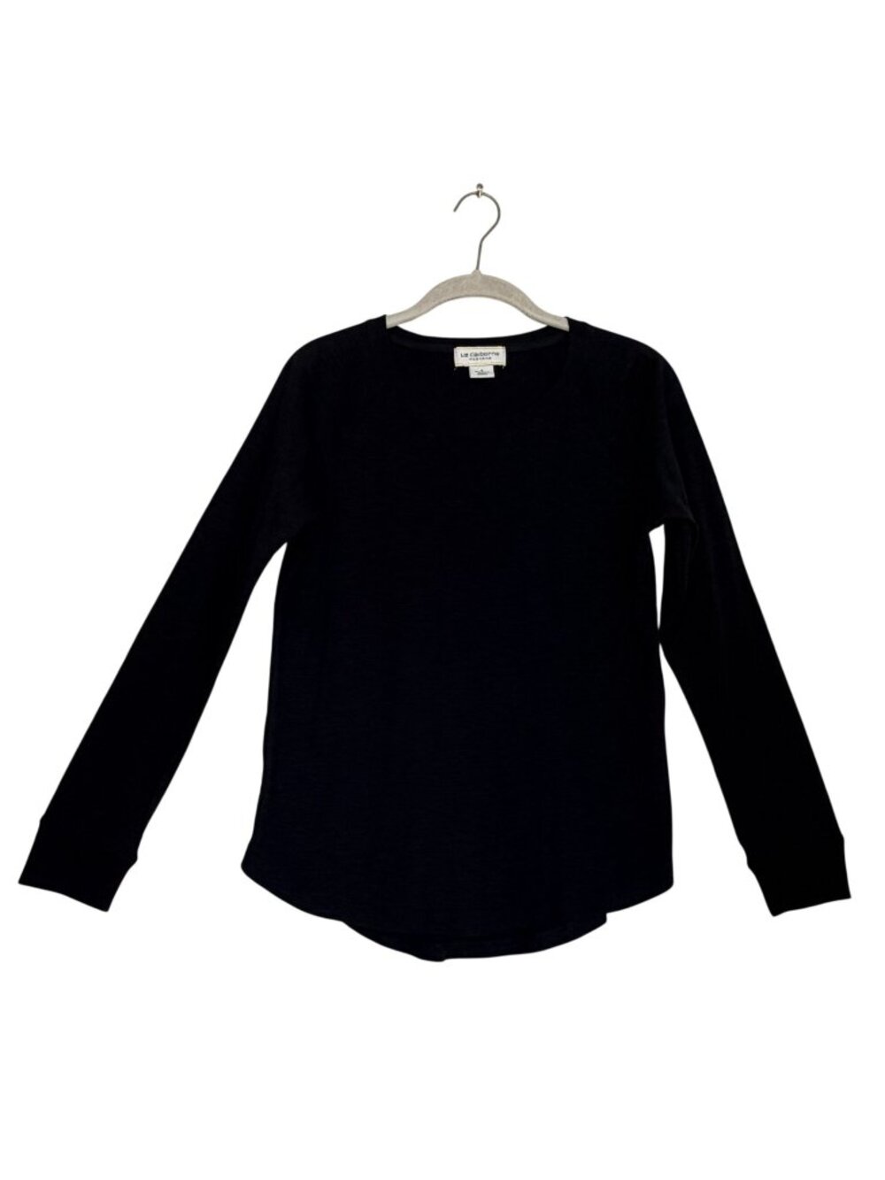 Liz Claiborne Weekend Classic Long Sleeve Raglan Slub Tee in Black - Sz S